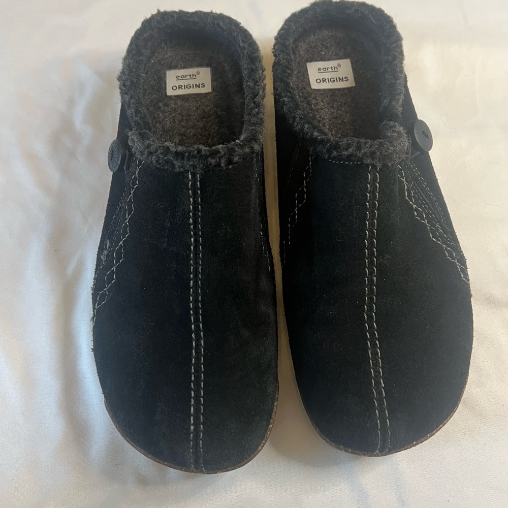 Earth Origins‎ Aurora Johanna Black Suede Faux Fur Clogs Mules Size 9.5W